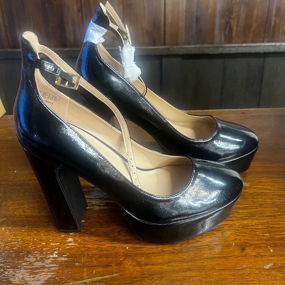 Jenn Ardor Shoes - Black Patent Platform Pumps Ankle Strap Block Heel Jenn Ardor CL2307016-BK 9.5